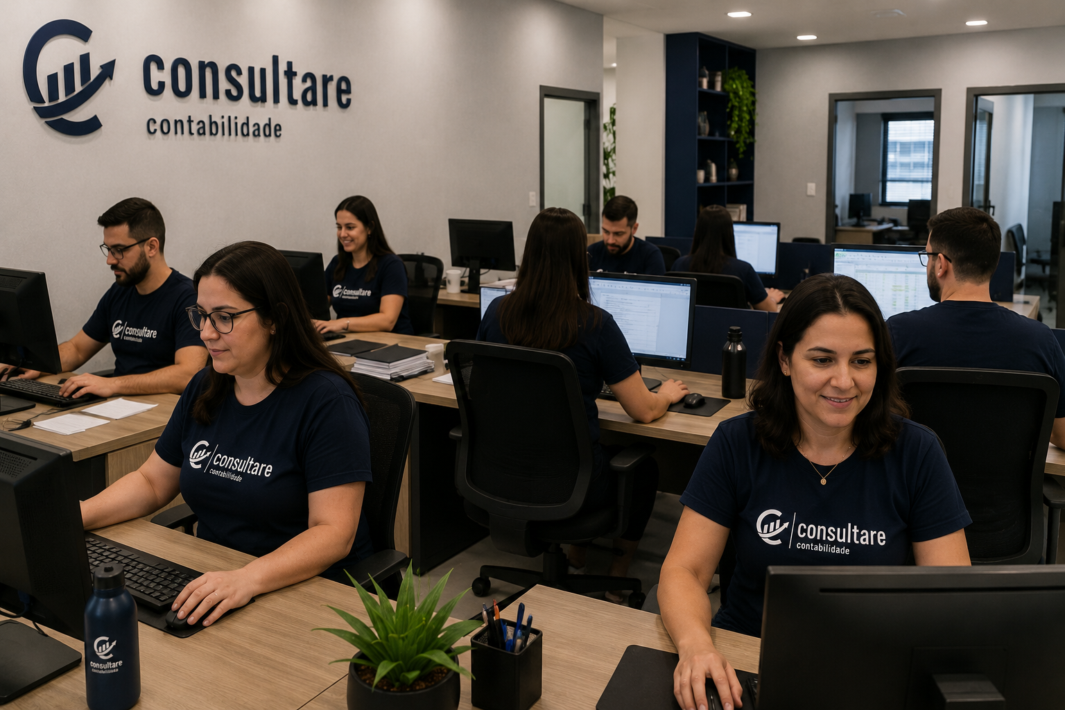 Time da Consultare trabalhando na sede em Porto Alegre